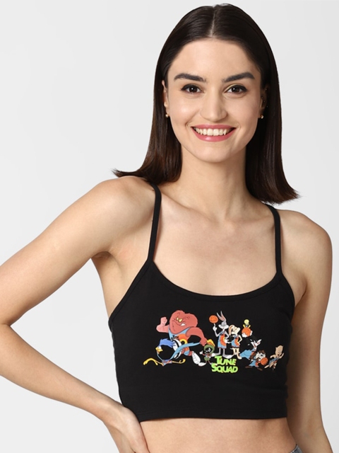

FOREVER 21 Black Print Bralette Cotton Blend Crop Top