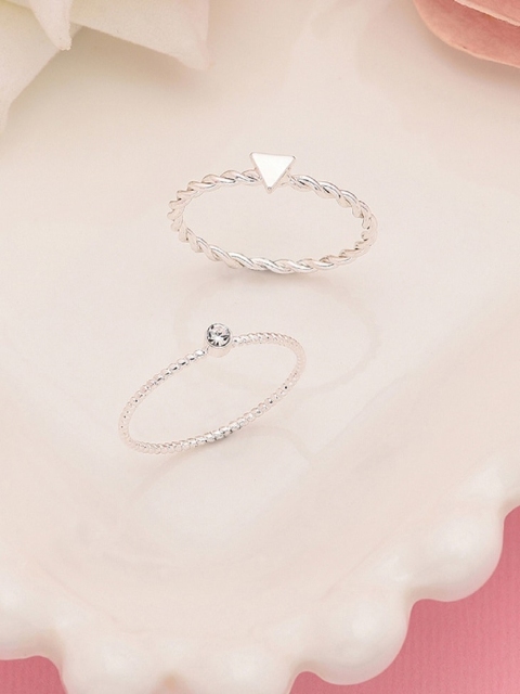 

Accessorize London Women's Silver Set Of 2 Crystal & Twist Stacking Rings