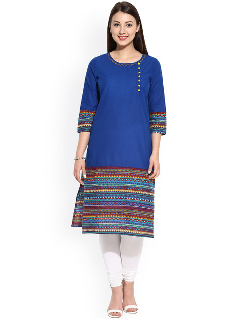 

Avaana Women Blue Printed Straight Kurta