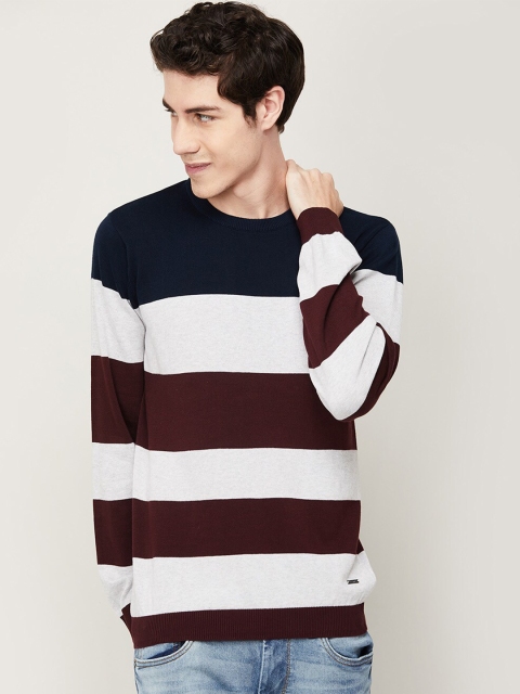 

Bossini Men Maroon & White Striped Pullover
