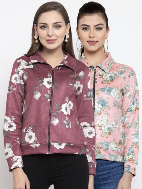

armure Women Pack Of 2 Pink & White Floral Suede Lightweight Tailored Jacket