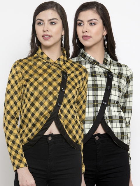 

armure Women Pack Of 2 Olive Green & White Checked Tailored Jacket