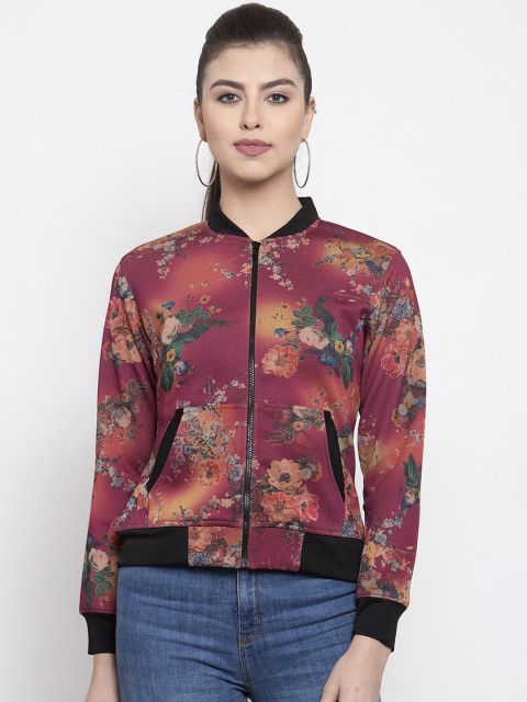 

armure Women Multicoloured Floral Suede Lightweight Bomber Jacket, Multi