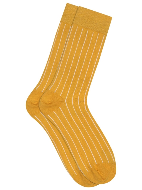 

Soxytoes Unisex Yellow & White Striped Calf-Length Socks