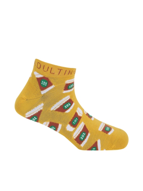 

Soxytoes Unisex Yellow & Red Patterned Pure Combed Cotton Ankle-Length Socks