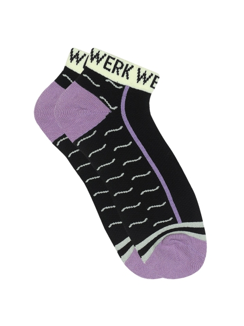 

Soxytoes Unisex Black & Purple Patterned Pure Combed Cotton Ankle-Length Socks