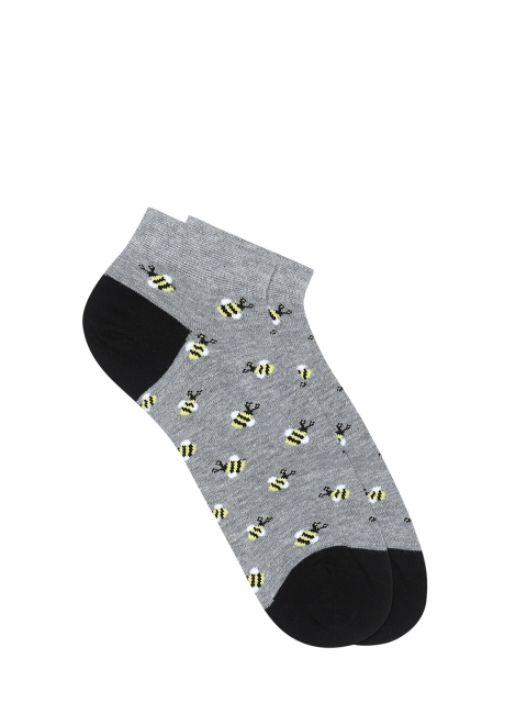 

Soxytoes Unisex Grey & White Patterned Pure Combed Cotton Ankle-Length Socks