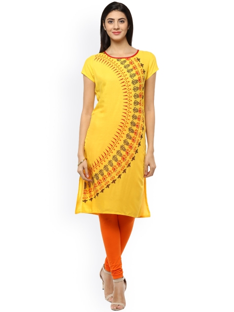 

Avaana Women Yellow Printed Straight Kurta