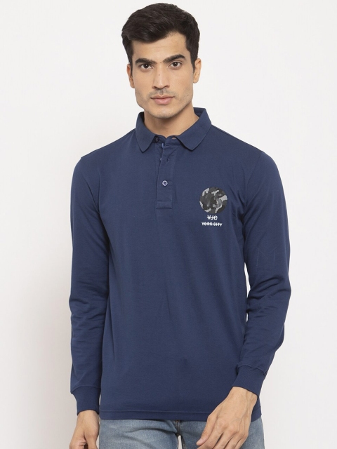 

VENITIAN Men Blue Polo Collar Applique Slim Fit T-shirt