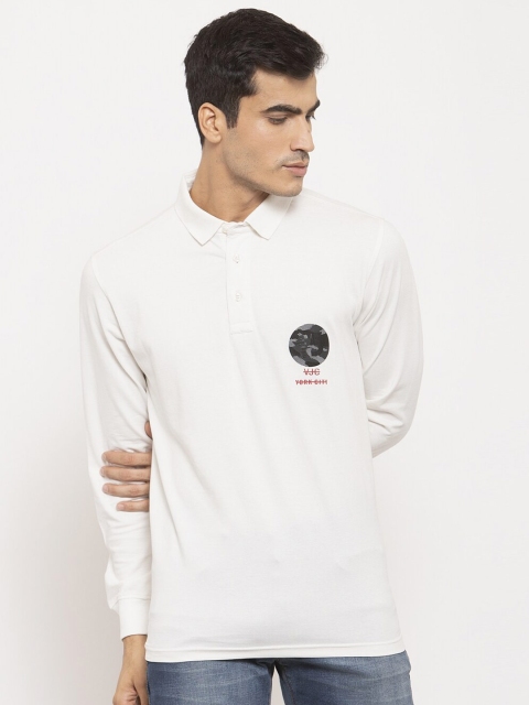 

VENITIAN Men Off White Polo Collar Slim Fit Cotton Blend T-shirt