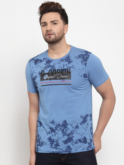 

VENITIAN Men Blue Printed Slim Fit T-shirt