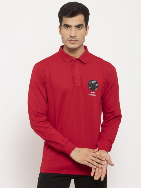 

VENITIAN Men Red Typography Polo Collar Applique Slim Fit T-shirt