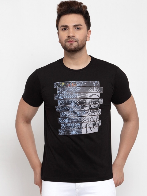 

VENITIAN Men Black & Blue Printed Slim Fit T-shirt
