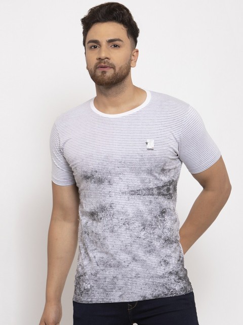 

VENITIAN Men Off White & Black Striped Slim Fit T-shirt