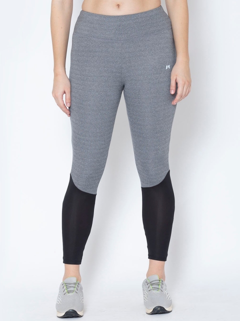 

MUSCLE TORQUE Women Grey & Black Colourblocked Skinny-Fit Tights