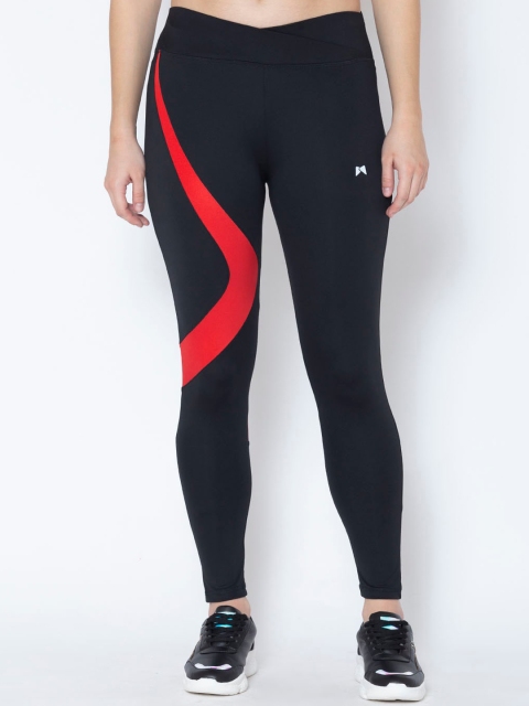 

MUSCLE TORQUE Women Black & Red Colorblocked Skinny-Fit Tights