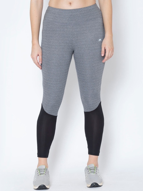 

MUSCLE TORQUE Women Grey & Black Colourblocked Skinny-Fit Tights