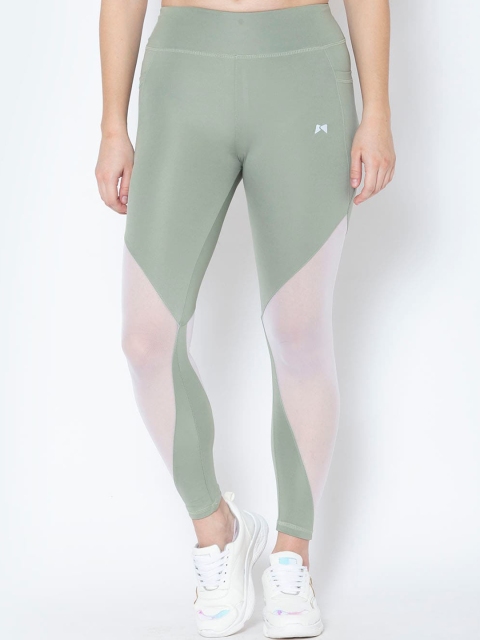 

MUSCLE TORQUE Women Green & Pink Colorblocked Ankle Length Skinny Fit Training Tights