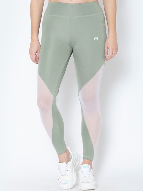 

MUSCLE TORQUE Women Green & Pink Colourblocked Skinny-Fit Training Tights