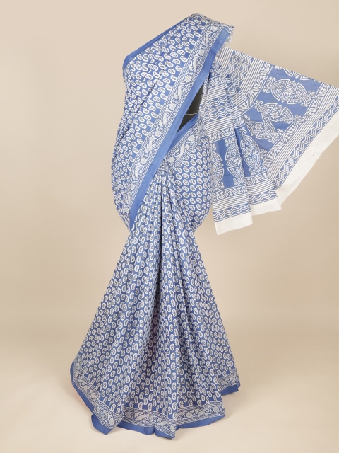 

Pothys Blue & White Paisley Pure Cotton Saree