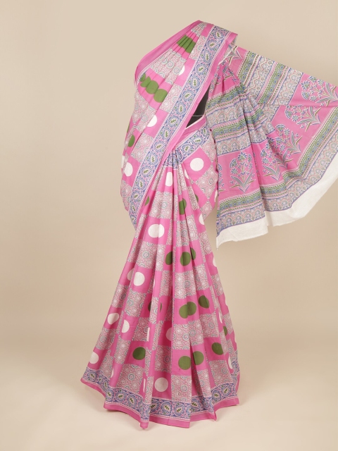 

Pothys Pink & White Ethnic Motifs Pure Cotton Saree