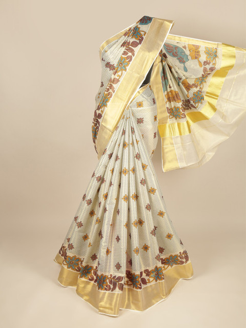 

Pothys Gold-Toned & Brown Floral Zari Pure Cotton Saree