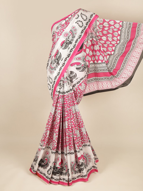 

Pothys Pink & White Ethnic Motifs Pure Cotton Saree