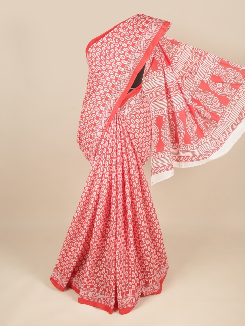 

Pothys Red & White Paisley Pure Cotton Saree