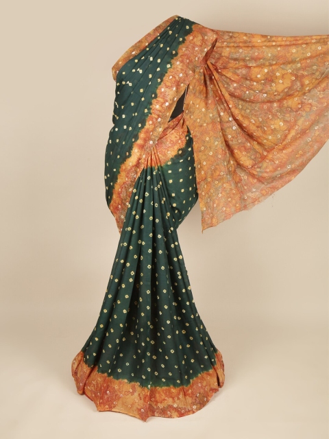 

Pothys Green & Orange Bandhani Pure Cotton Saree