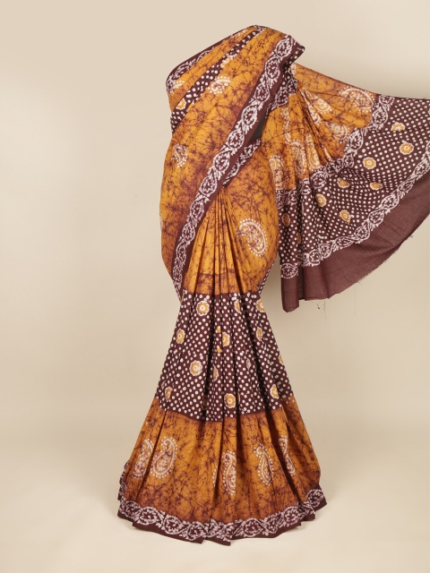 

Pothys Mustard & Brown Dabu Pure Cotton Dabu Saree