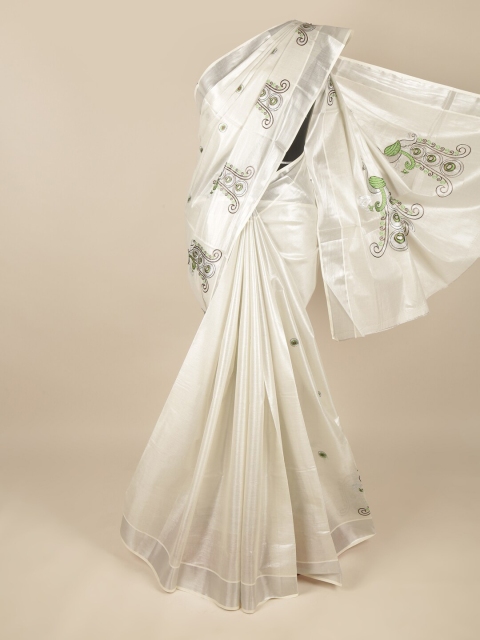

Pothys Silver-Toned & Green Ethnic Motifs Pure Cotton Saree
