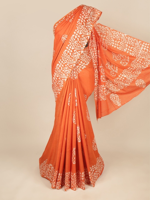 

Pothys Orange & White Dabu Printed Pure Cotton Saree