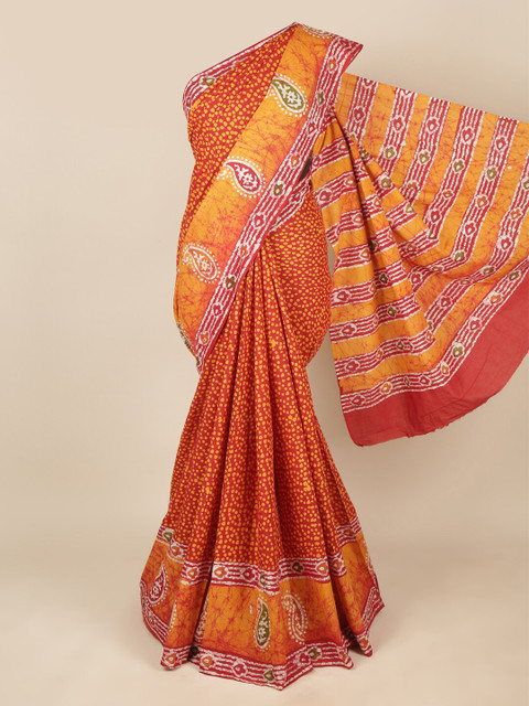 

Pothys Orange & White Batik Pure Cotton Saree