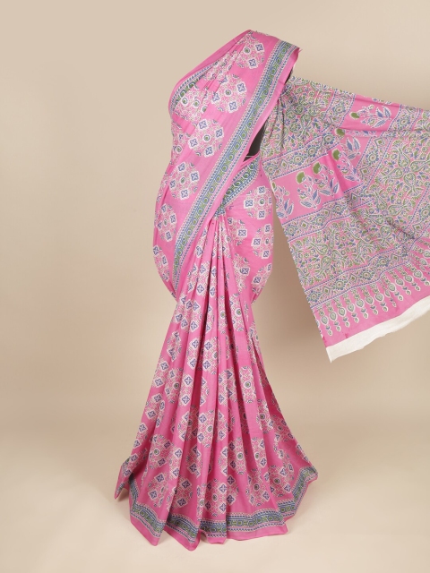 

Pothys Pink & Blue Ethnic Motifs Pure Cotton Saree