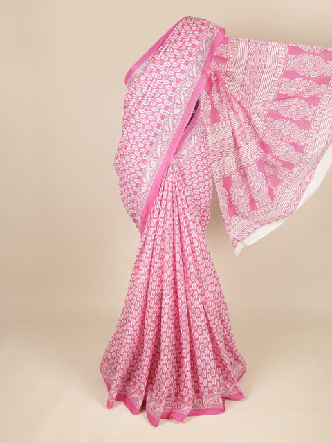 

Pothys Pink & White Ethnic Motifs Pure Cotton Saree