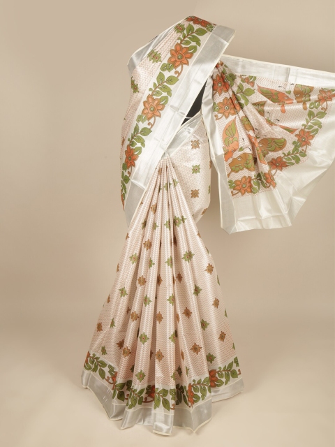 

Pothys Beige & Green Ethnic Motifs Zari Pure Cotton Saree