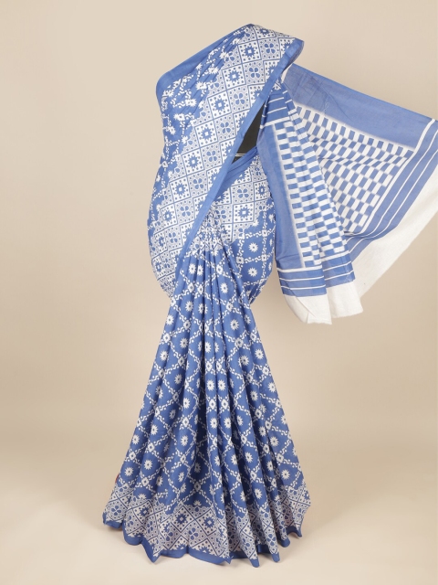 

Pothys Blue & White Dabu Pure Cotton Saree