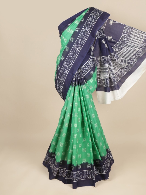 

Pothys Green & Navy Blue Dabu Pure Cotton Dabu Saree