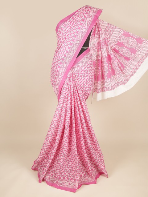

Pothys Pink & White Ethnic Motifs Pure Cotton Saree