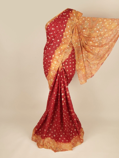 

Pothys Maroon & Brown Bandhani Pure Cotton Saree