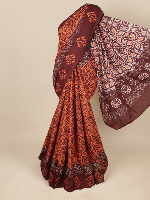 

Pothys Brown & Orange Batik Pure Cotton Saree