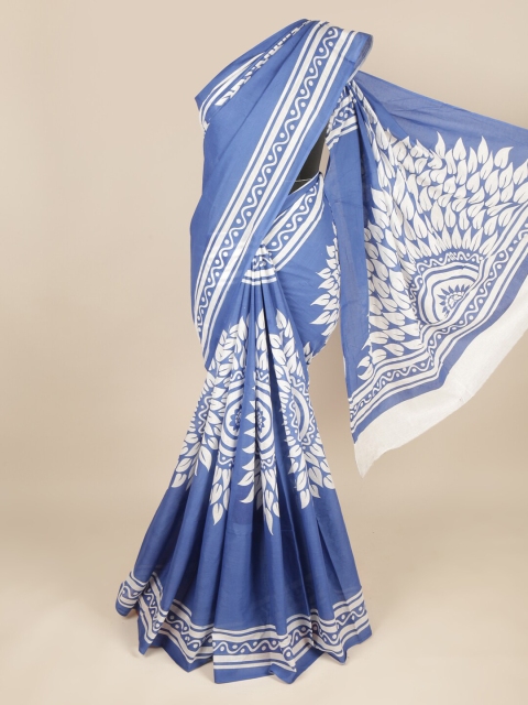 

Pothys Blue & White Floral Pure Cotton Saree