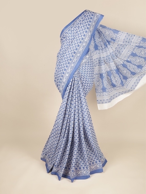 

Pothys Blue & White Paisley Pure Cotton Saree