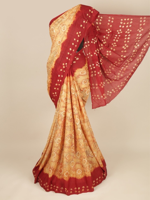 

Pothys Beige & Maroon Bandhani Pure Cotton Saree