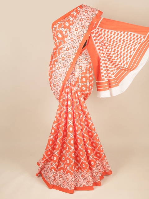 

Pothys Orange & White Ethnic Motifs Pure Cotton Saree