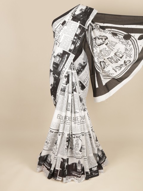 

Pothys Off White & Black Ethnic Motifs Pure Cotton Saree