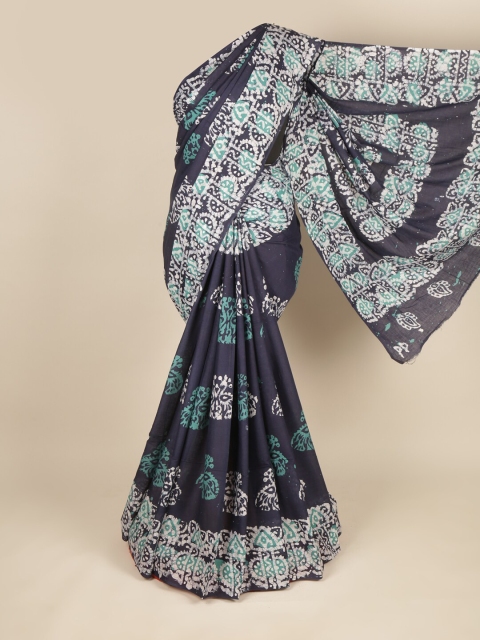 

Pothys Navy Blue & White Dabu Pure Cotton Saree