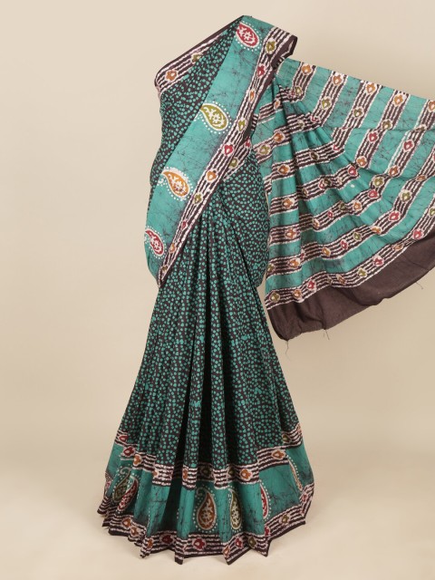 

Pothys Green & White Batik Printed Pure Cotton Saree