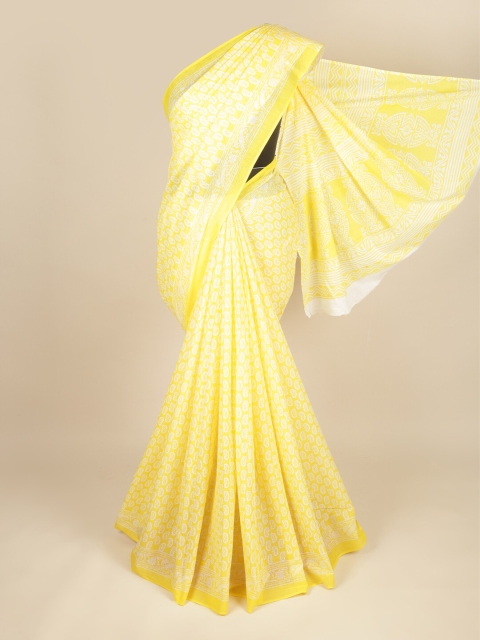 

Pothys Yellow & White Ethnic Motifs Pure Cotton Saree