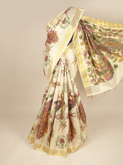 

Pothys Cream-Coloured & Gold-Toned Ethnic Motifs Pure Cotton Saree